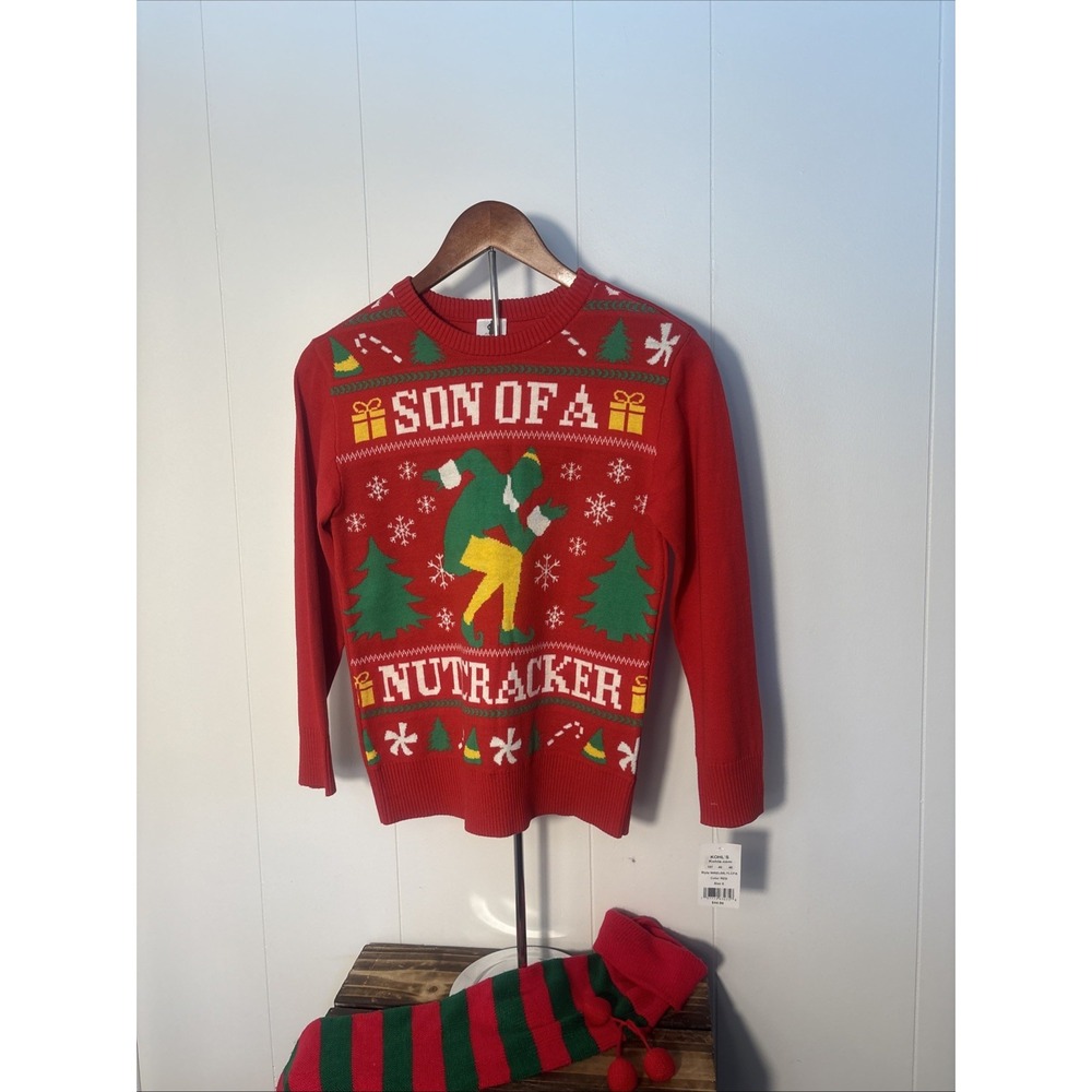 ELF "SON OF A NUTCRACKER" Ugly Christmas sweater Sz Small Adult New